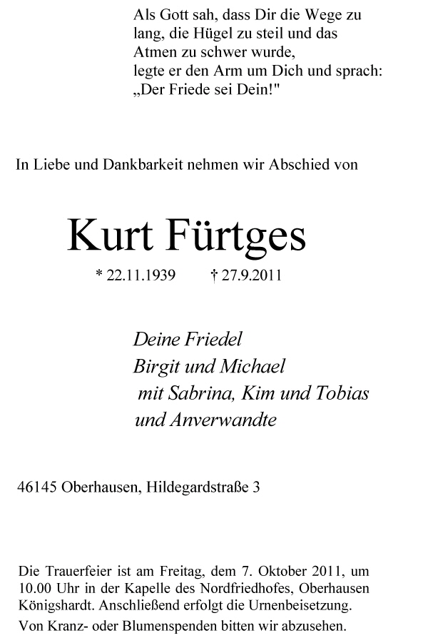 Todesanzeige Kurt